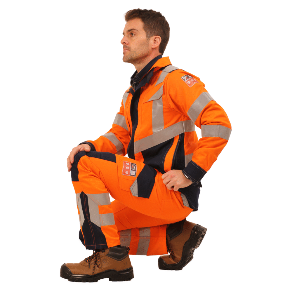 PANTALON IGNIFUGO ANTIESTÁTICO RISK H.V. CURRENT NARANJO AZUL - Imagen 2