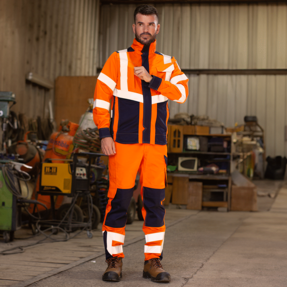 PANTALON IGNIFUGO ANTIESTÁTICO RISK H.V. CURRENT NARANJO AZUL - Imagen 4