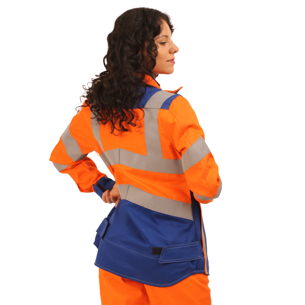 CHAQUETA IGNIFUGA ANTIESTATICO RISK CURRENT H.V. 11 CAL/CM2 NARANJO AZULINO DAMA - Imagen 3